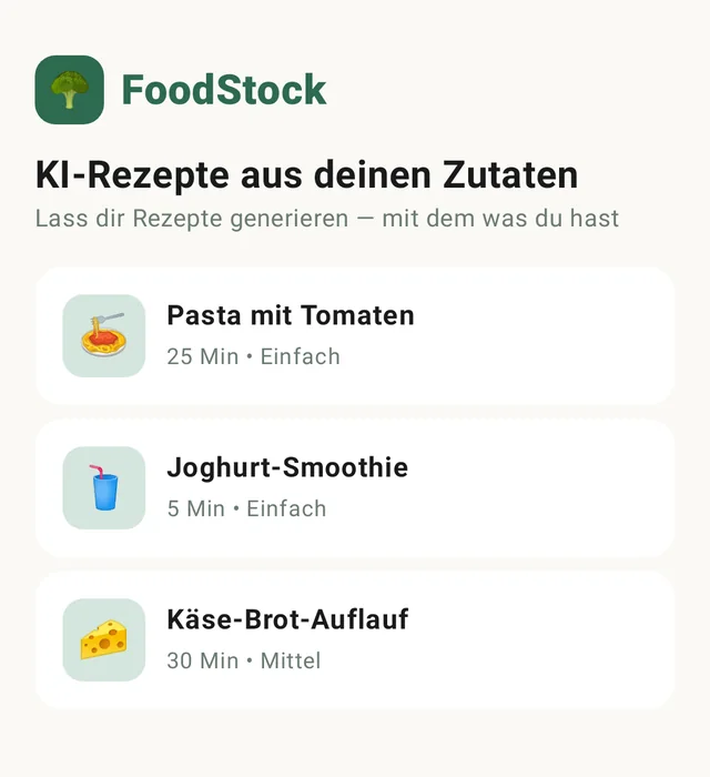 FoodStock: generierte Rezeptvorschläge aus vorhandenen Zutaten