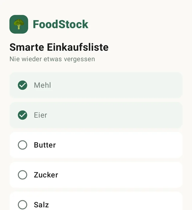 FoodStock: Einkaufsliste
